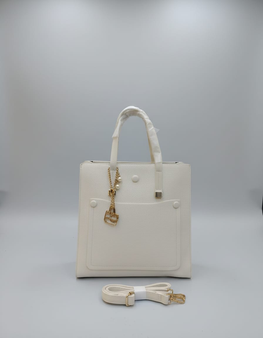 Premium Ada & Peris Tote Bag for Women | Stylish Multi-Compartment Handbag with Long Strap | Spacious Office & Daily Use Tote | White & Cream