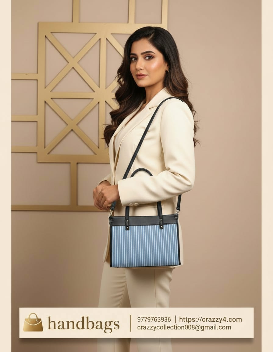 Premium Laptop Tote Bag for Women | Stylish Cream & Blue Office Handbag with Laptop Section | Spacious Work & College Tote with Dual Compartments