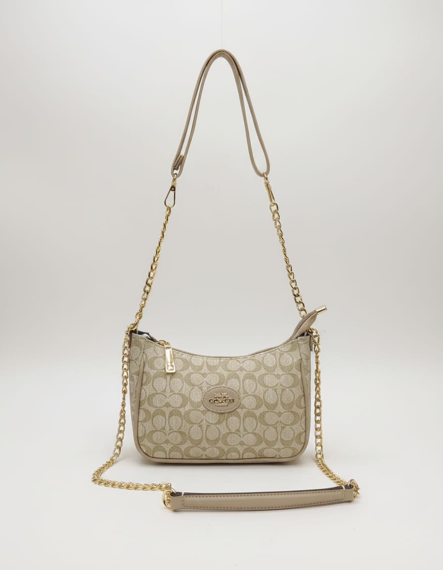 Premium Brand Look Sling Bag for Women with Chain Strap | Stylish Slim Party Wear Side Bag | Elegant Compact Handbag | Light Color