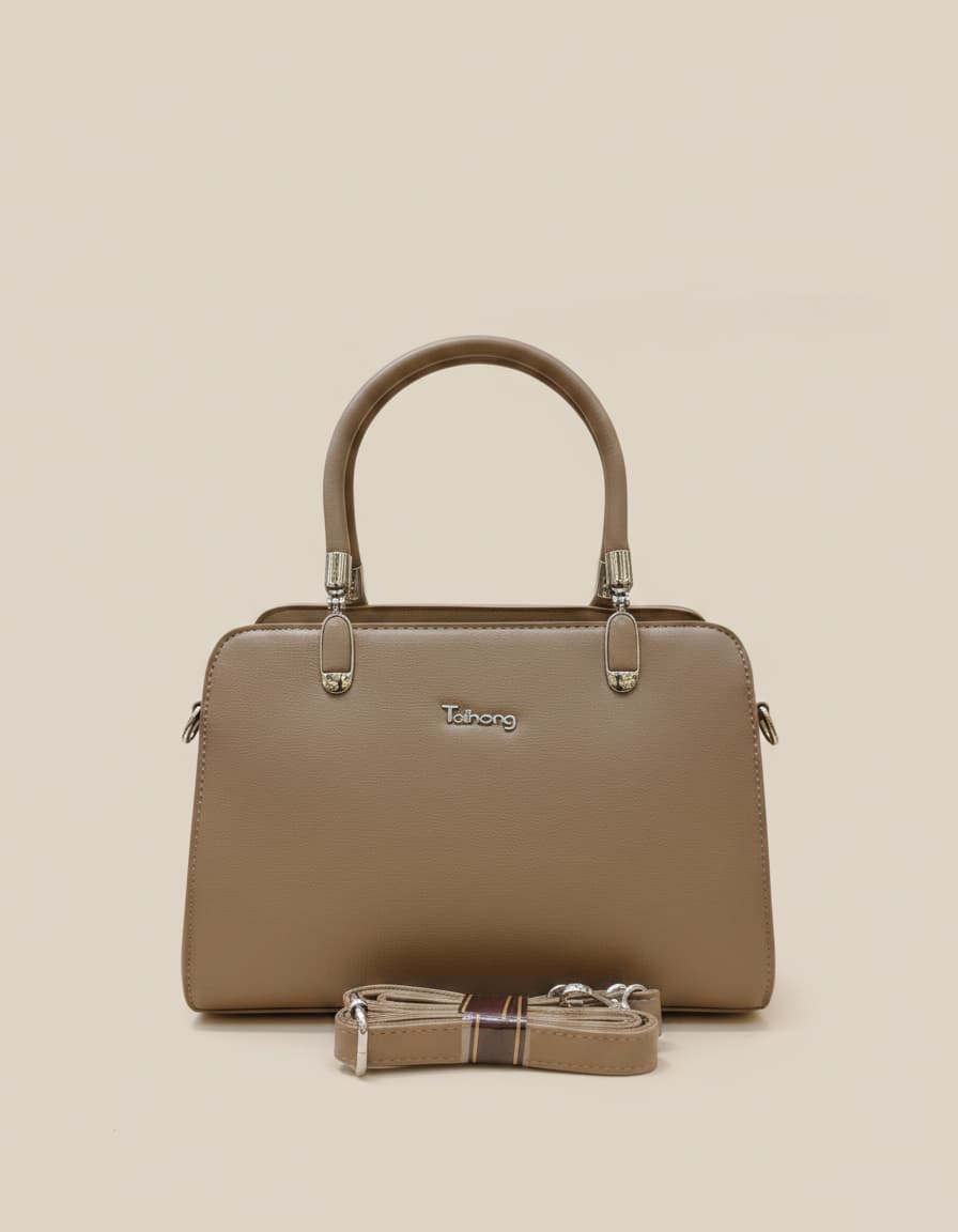 Taihong Premium PU Leather Handbag for Women with Long Strap | Stylish Designer Shoulder Bag | 3 Compartments + 2 Inside Pockets | Light Brown | Everyday Fashion Handbag