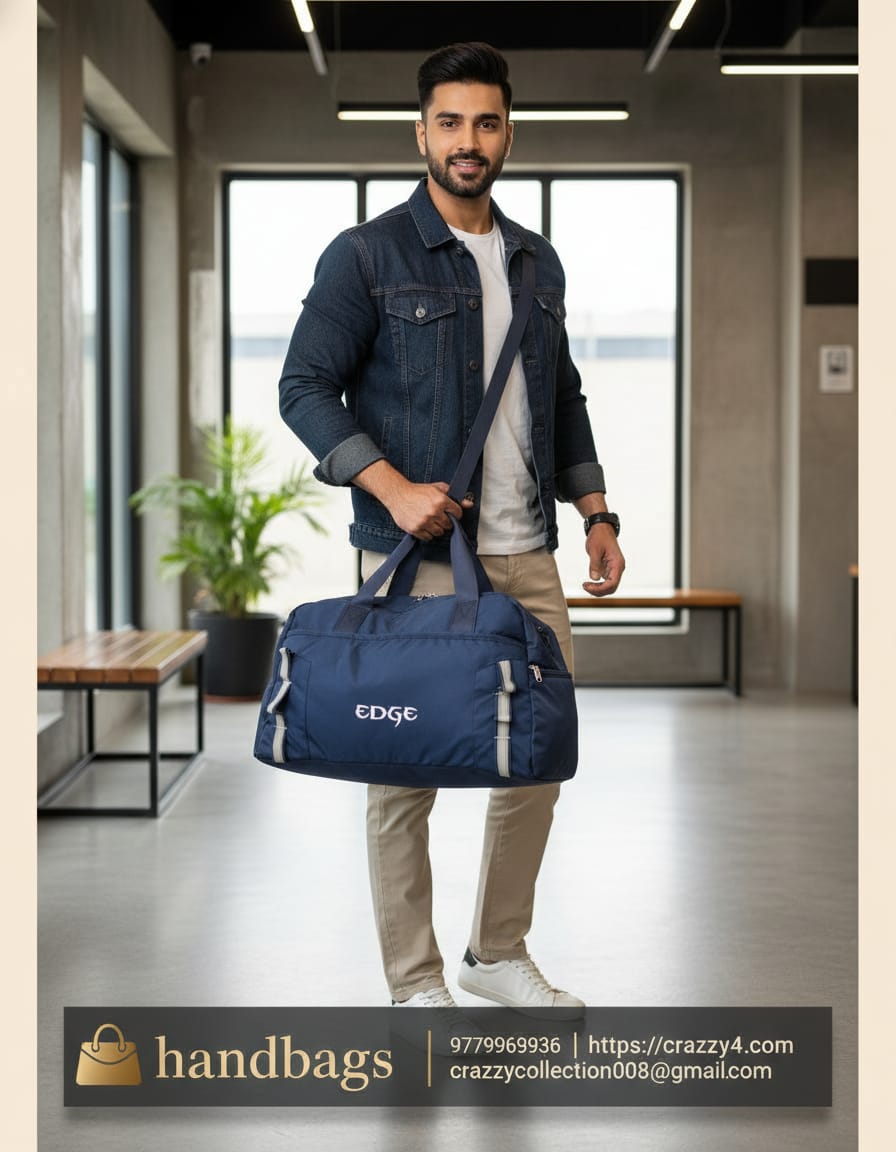 Edge Premium Polyester Travel Duffle Bag | Stylish Travel Duffel for Storage & Travel | Spacious Single Compartment with Inner Pocket | Navy & Black Travel Bag for Men & Women