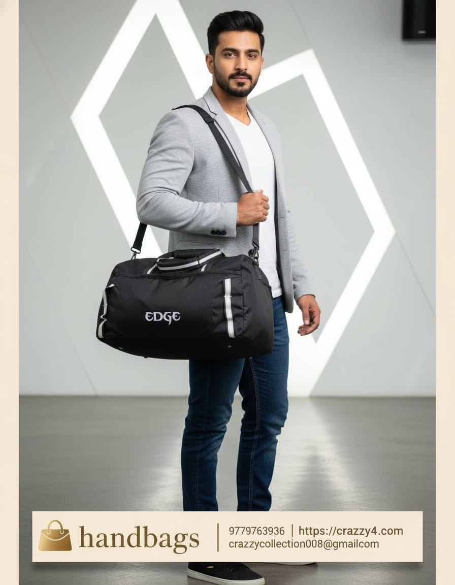 Edge Premium Polyester Travel Duffle Bag | Stylish Travel Duffel for Storage & Travel | Spacious Single Compartment with Inner Pocket | Navy & Black Travel Bag for Men & Women