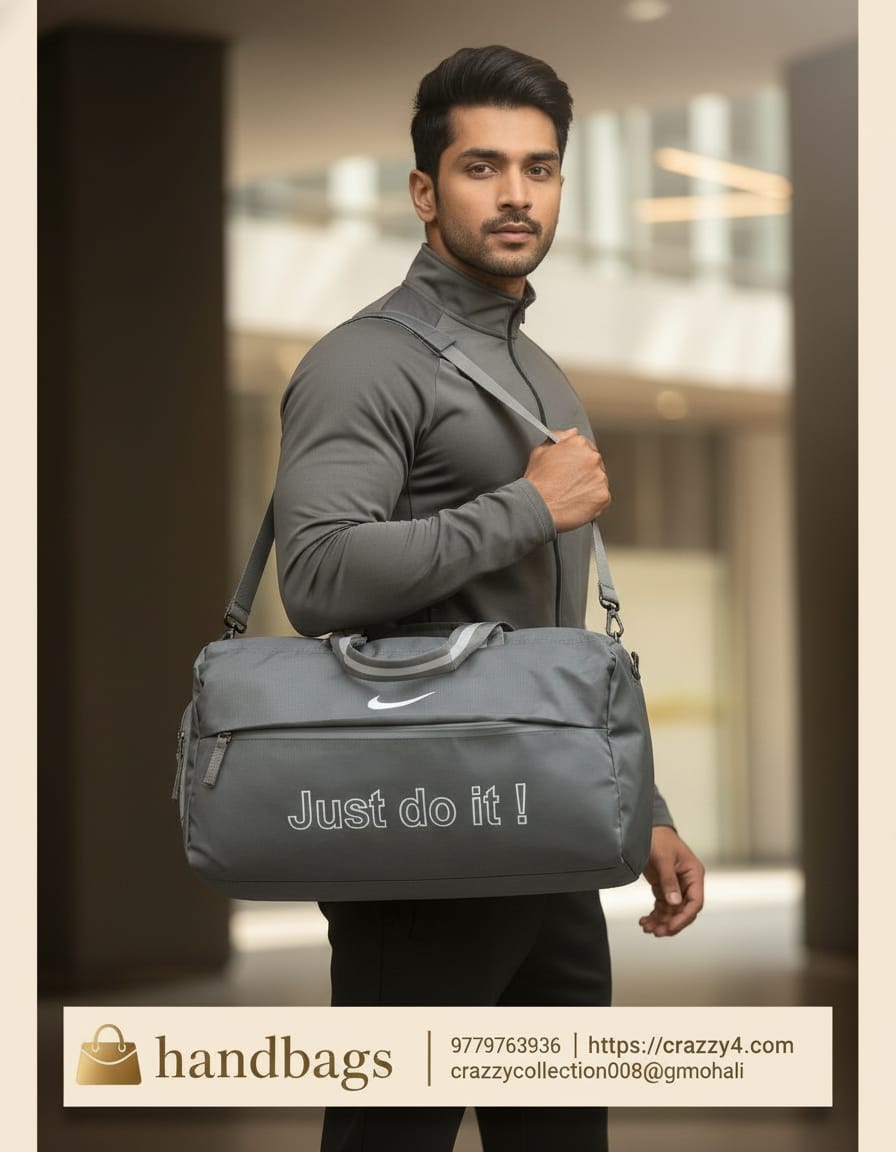 Nike | Tommy | Premium Polyester Gym Bag | Stylish Sports Duffle Bag for Gym, Travel & Storage | Spacious Single Compartment with Inner Pocket | Green & Gray Gym Travel Bag