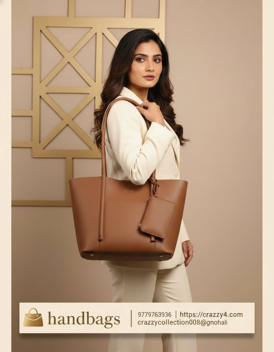 Edone Premium Office Tote Bag for Women | Stylish Tote Handbag with Strap | 2 Compartments + Inside Accessories Pouch | Office & Travel Tote Bag with Zip Closure