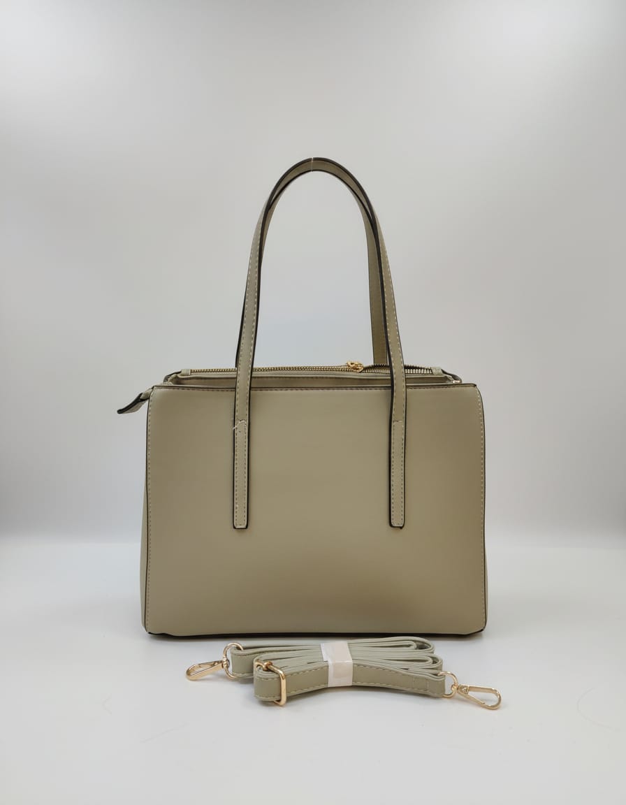 Edone Premium Handbag for Women | Stylish Designer Handbag with 2 Compartments + 2 Inside Pockets | Double Top Zip Closure | Light Cream & Light Green Fancy Handbag