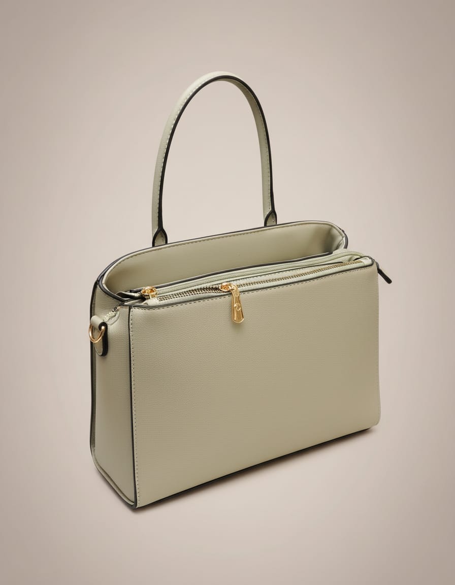 Edone Premium Handbag for Women | Stylish Designer Handbag with 2 Compartments + 2 Inside Pockets | Double Top Zip Closure | Light Cream & Light Green Fancy Handbag