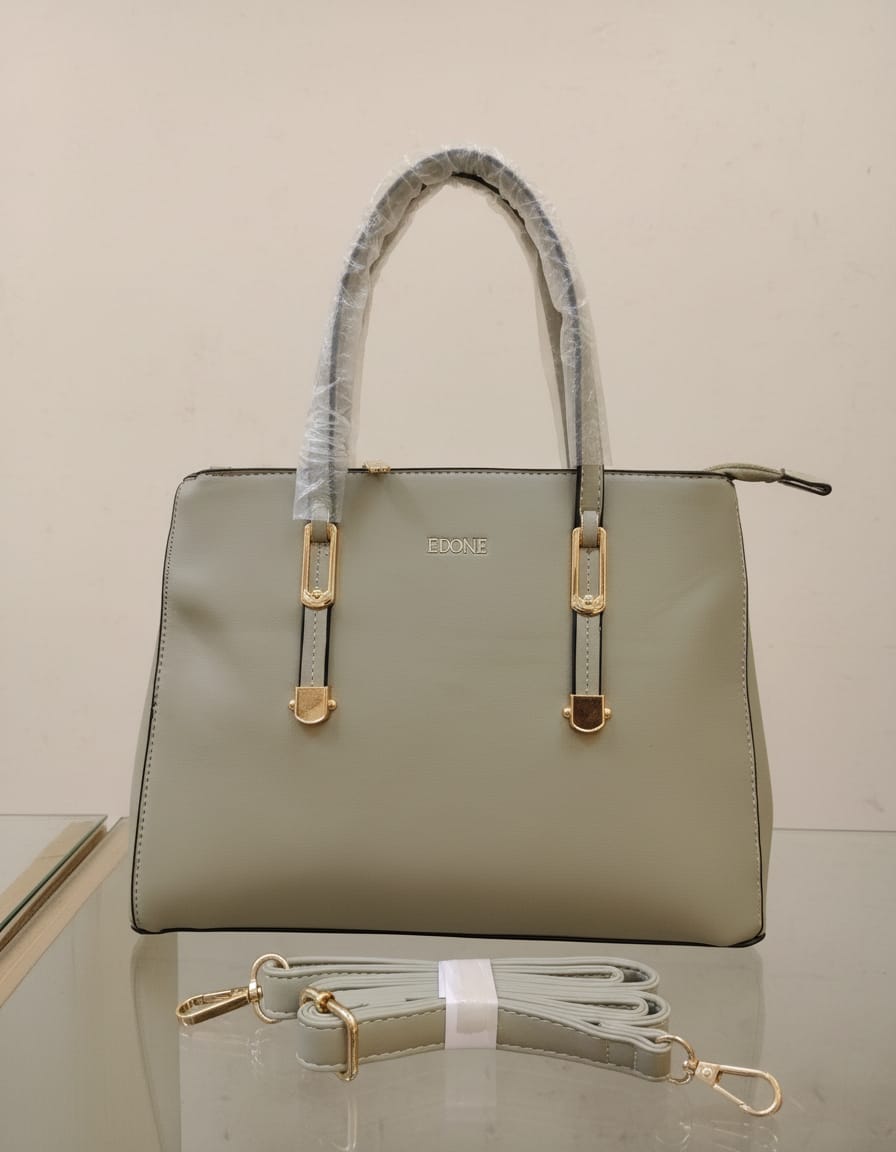 Edone Premium Handbag for Women | Stylish Designer Handbag with 2 Compartments + 2 Inside Pockets | Double Top Zip Closure | Light Cream & Light Green Fancy Handbag