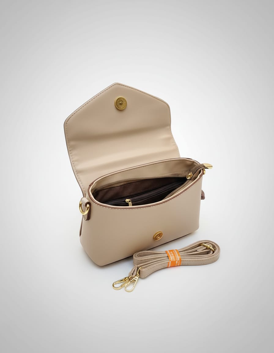Import Premium Fancy Sling Bag for Women | Stylish Sling Handbag with Strap | 2 Compartments + 2 Inside Pockets | Flap Closure Designer Sling Bag in Pista, Cream & Brown