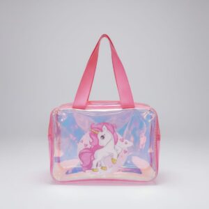 Transparent Waterproof Baby Bag | Multi-Purpose Baby Organizer Bag with Handle | Spacious Single Compartment | Stylish Pinkish & Purple Utility Bag with Zip Closure