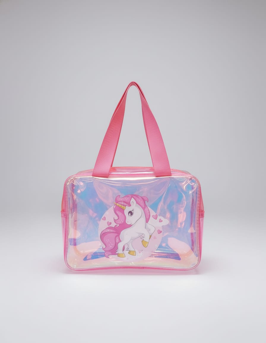 Transparent Waterproof Baby Bag | Multi-Purpose Baby Organizer Bag with Handle | Spacious Single Compartment | Stylish Pinkish & Purple Utility Bag with Zip Closure