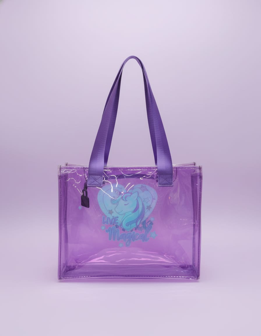 Transparent Waterproof Baby Bag | Multi-Purpose Baby Organizer Bag with Handle | Spacious Single Compartment | Stylish Pinkish & Purple Utility Bag with Zip Closure