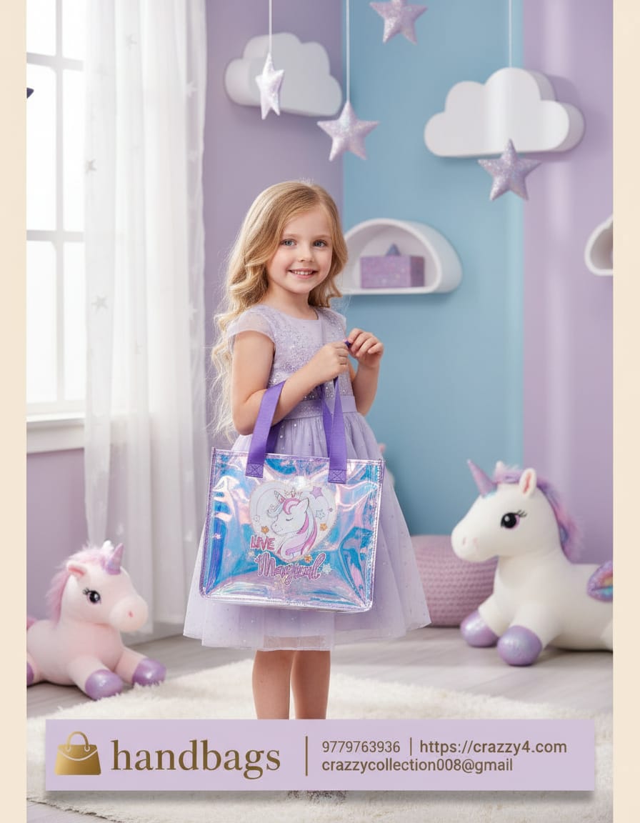 Transparent Waterproof Baby Bag | Multi-Purpose Baby Organizer Bag with Handle | Spacious Single Compartment | Stylish Pinkish & Purple Utility Bag with Zip Closure