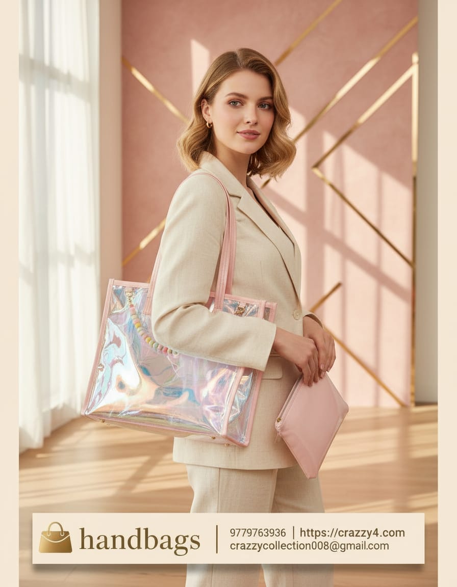 Transparent Waterproof Baby Bag with Mini Pouch | Multi-Purpose Baby Organizer Bag | Spacious Single Compartment | Stylish Pink Utility Bag with Zip Closure
