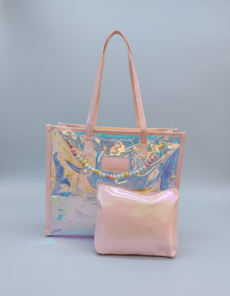 Transparent Waterproof Baby Bag with Mini Pouch | Multi-Purpose Baby Organizer Bag | Spacious Single Compartment | Stylish Pink Utility Bag with Zip Closure