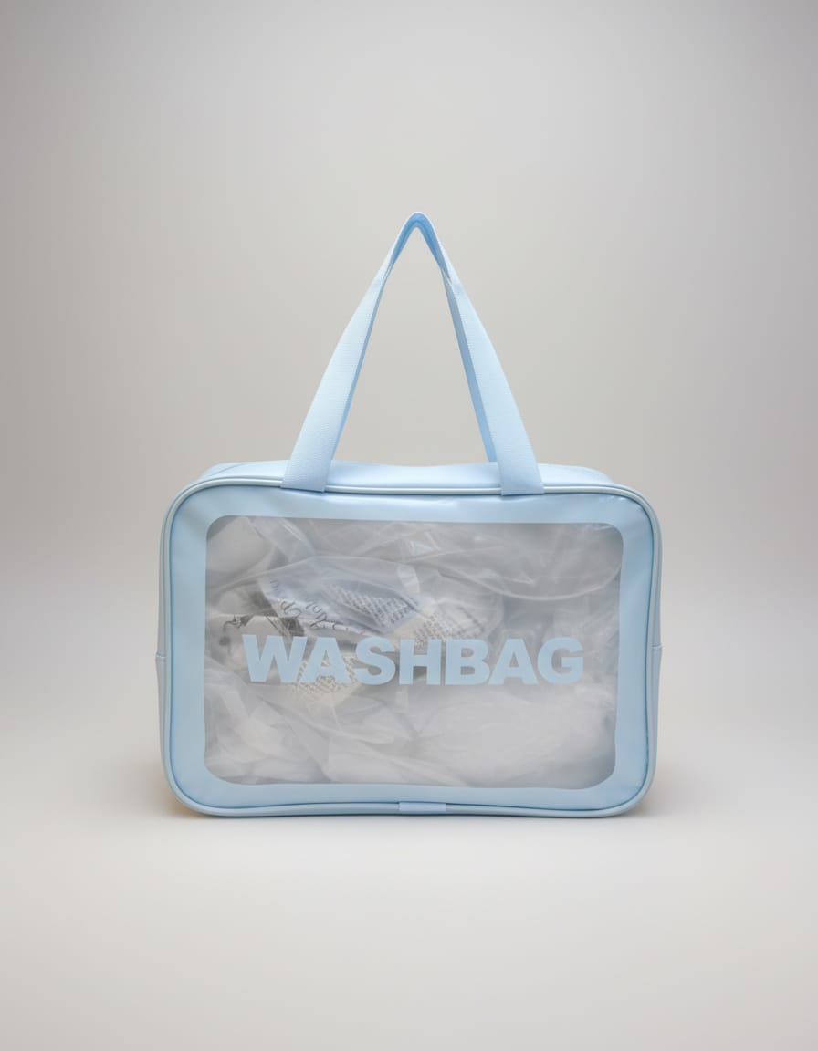Waterproof Makeup Pouch with Handle | Multi-Purpose Cosmetic Organizer Bag | Spacious Single Compartment | Stylish Pink, Sky Blue & White Makeup Travel Pouch