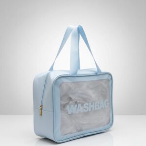 Waterproof Makeup Pouch with Handle | Multi-Purpose Cosmetic Organizer Bag | Spacious Single Compartment | Stylish Pink, Sky Blue & White Makeup Travel Pouch
