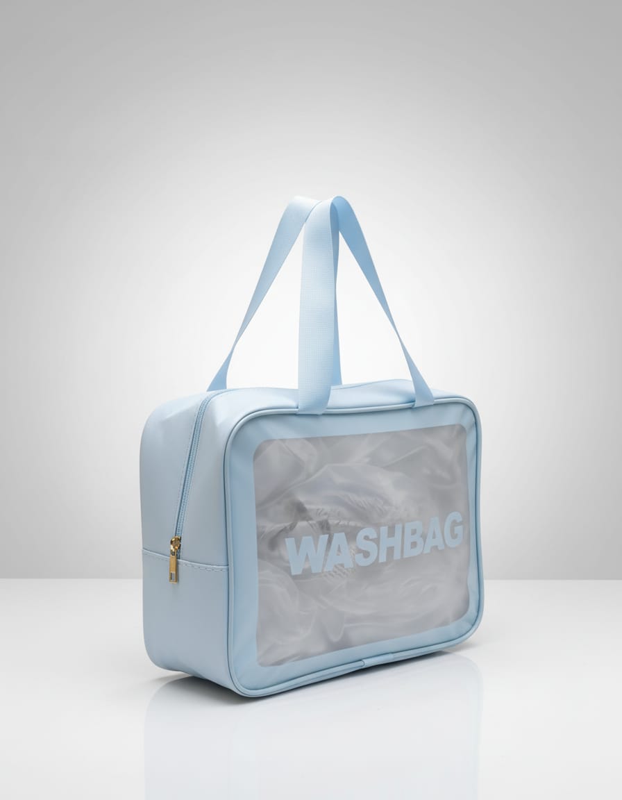 Waterproof Makeup Pouch with Handle | Multi-Purpose Cosmetic Organizer Bag | Spacious Single Compartment | Stylish Pink, Sky Blue & White Makeup Travel Pouch
