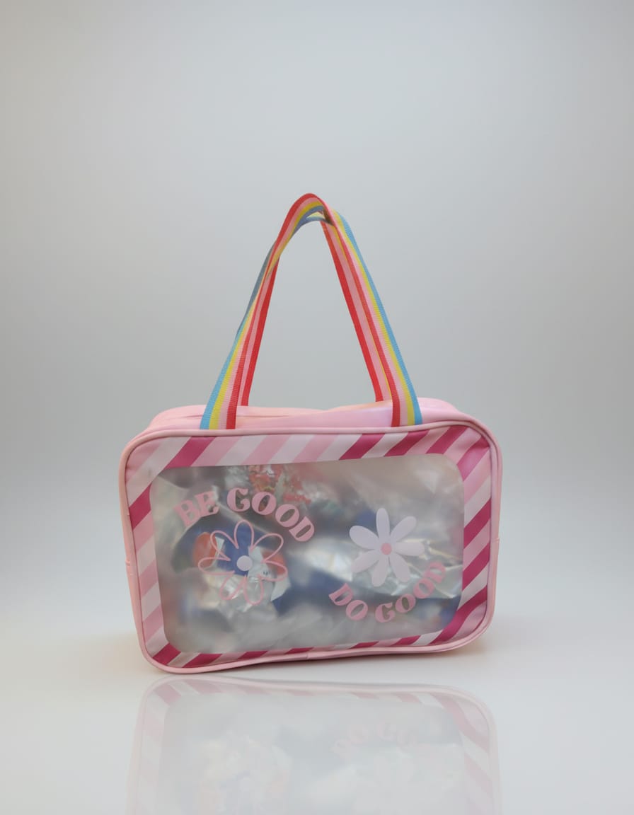 Waterproof Makeup Pouch with Handle | Multi-Purpose Cosmetic Organizer Bag | Spacious Single Compartment | Stylish Pink, Sky Blue & White Makeup Travel Pouch