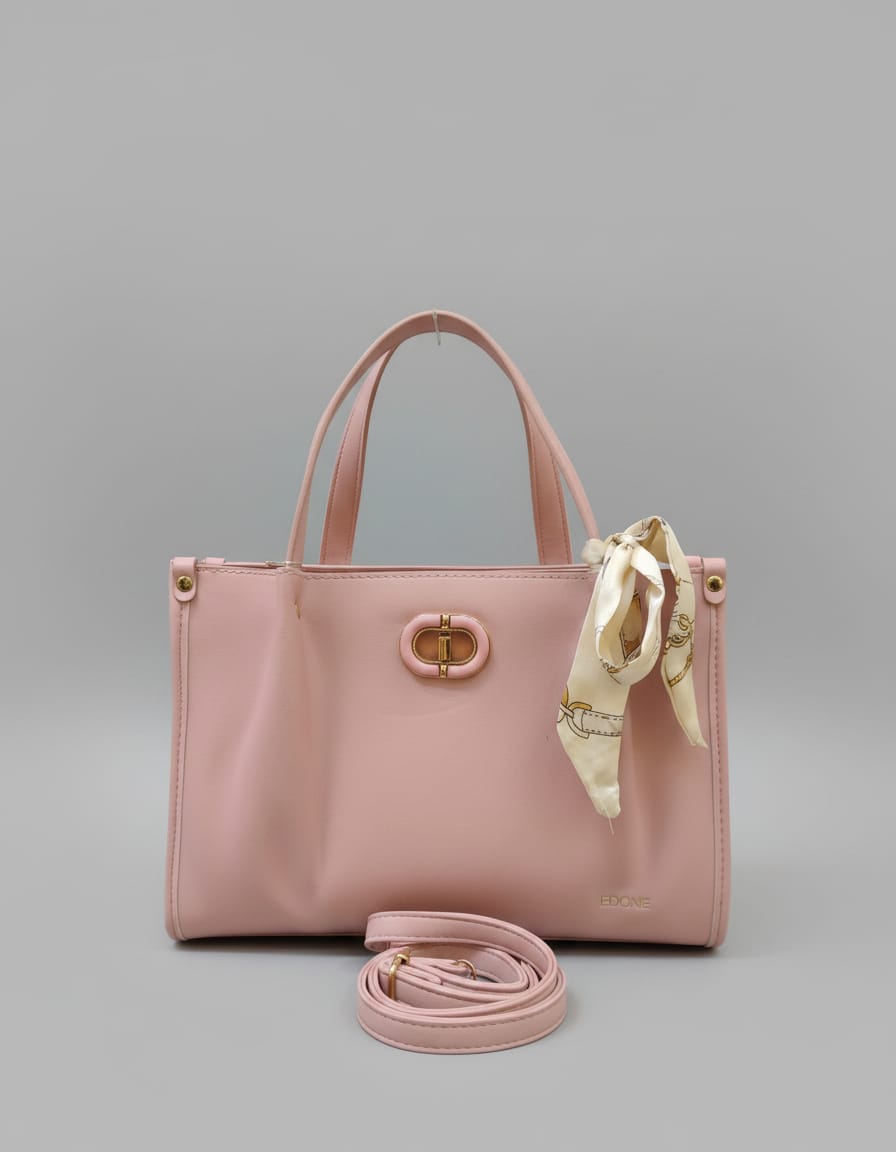 Edone Premium PU Leather Fancy Handbag for Women | Stylish Handbag with Handle | 1 Compartment + 2 Inside Pockets | Elegant Pink & Brown Daily Use Handbag