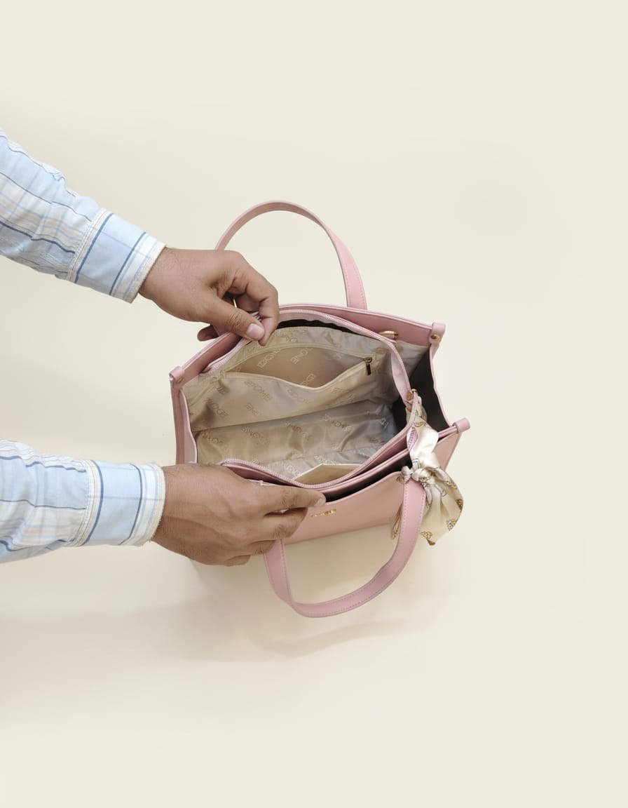 Edone Premium PU Leather Fancy Handbag for Women | Stylish Handbag with Handle | 1 Compartment + 2 Inside Pockets | Elegant Pink & Brown Daily Use Handbag