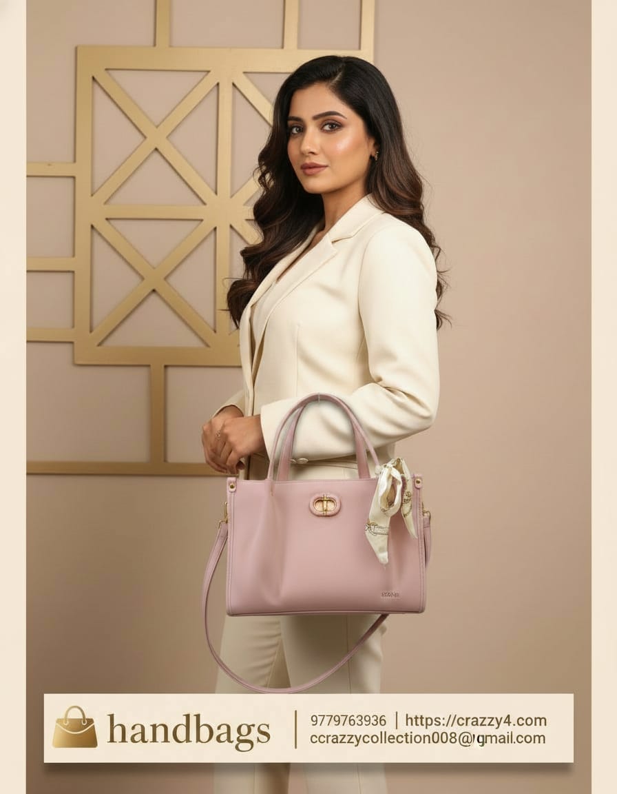 Edone Premium PU Leather Fancy Handbag for Women | Stylish Handbag with Handle | 1 Compartment + 2 Inside Pockets | Elegant Pink & Brown Daily Use Handbag