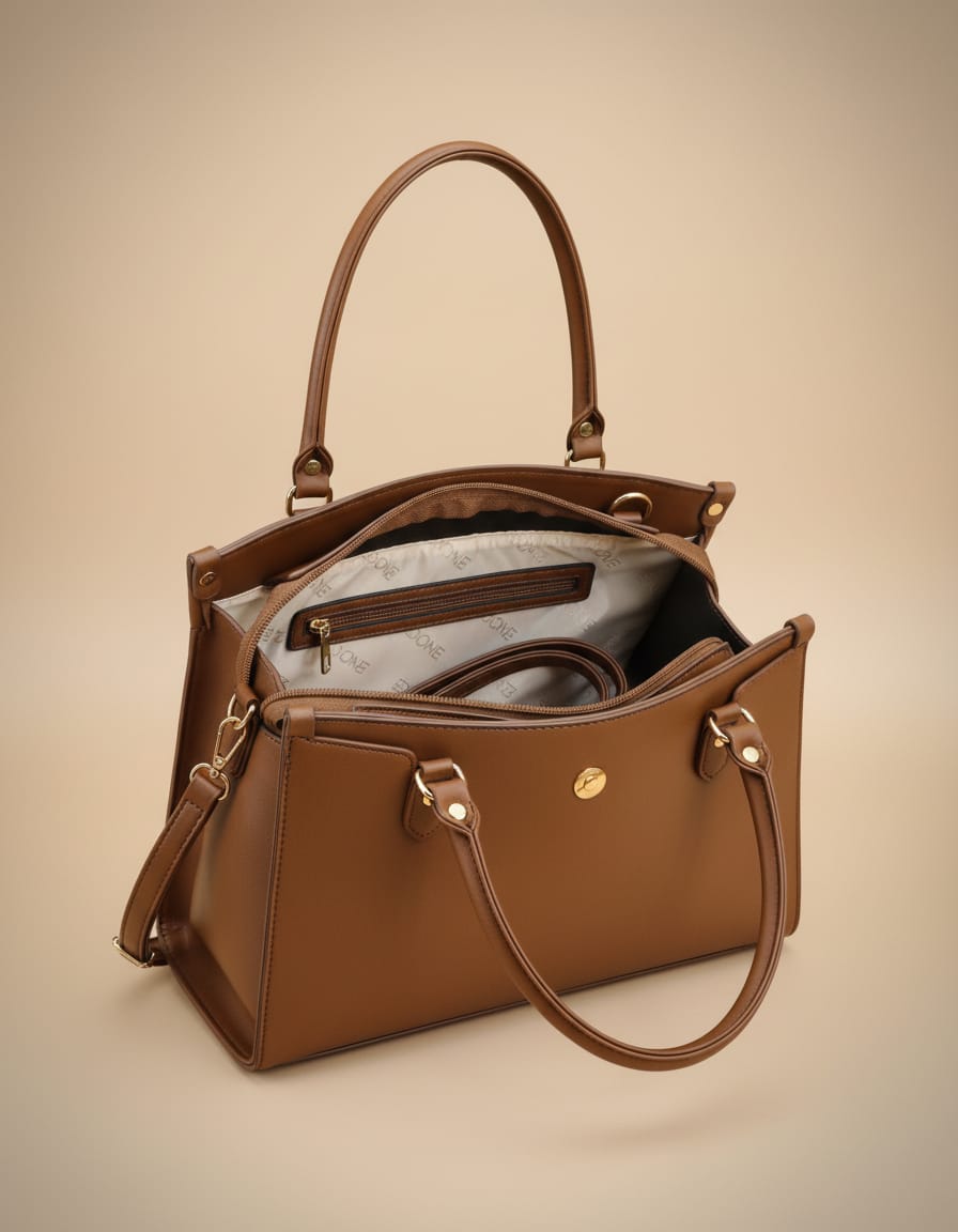 Edone Premium PU Leather Fancy Handbag for Women | Stylish Handbag with Handle | 1 Compartment + 2 Inside Pockets | Elegant Pink & Brown Daily Use Handbag
