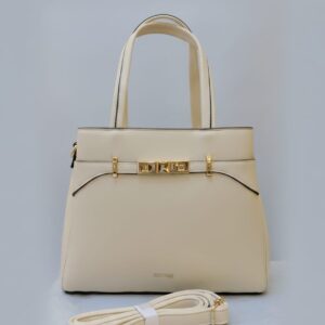 Edone Premium PU Leather Fancy Handbag for Women | Stylish Handbag with Handle | 3 Compartments + 2 Inside Pockets | Elegant Brown & White Daily Use Handbag
