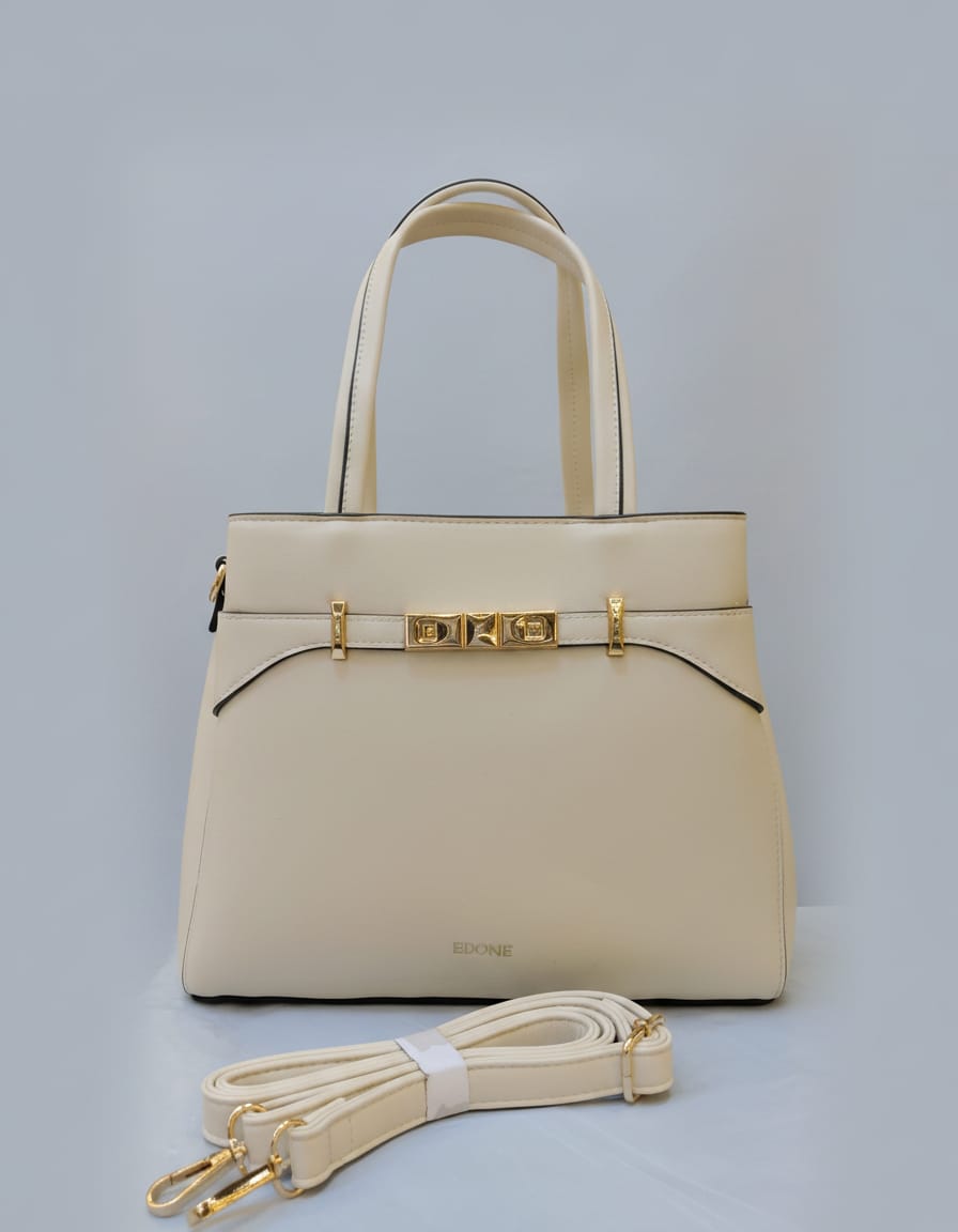 Edone Premium PU Leather Fancy Handbag for Women | Stylish Handbag with Handle | 3 Compartments + 2 Inside Pockets | Elegant Brown & White Daily Use Handbag