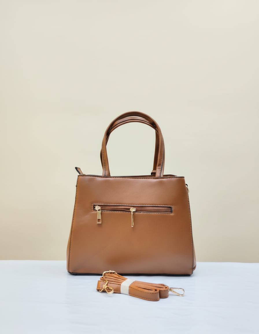 Edone Premium PU Leather Fancy Handbag for Women | Stylish Handbag with Handle | 3 Compartments + 2 Inside Pockets | Elegant Brown & White Daily Use Handbag