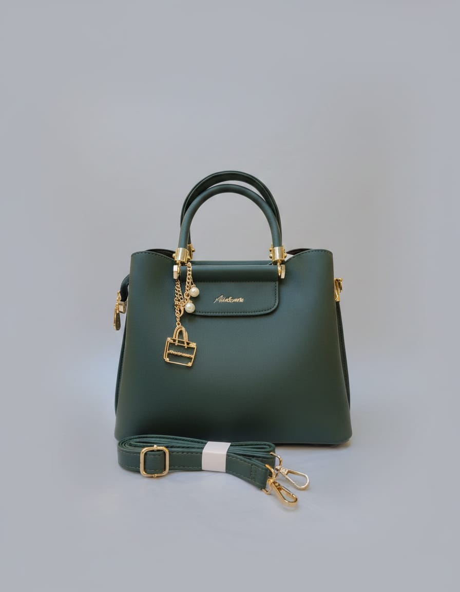 Adda & Peris Premium PU Leather Fancy Handbag for Women | Stylish Handbag with Handle | 3 Compartments + 2 Inside Pockets | Elegant Green & Cream Daily Use Handbag