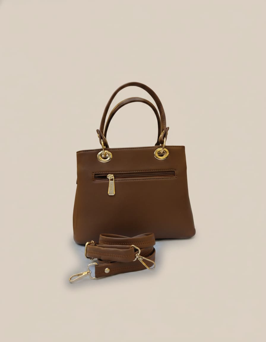 Legacy Premium PU Leather Fancy Handbag for Women | Stylish Brown Handbag with Handle | 3 Compartments + 2 Inside Pockets | Elegant Daily Use Handbag with Triple Zip Closure