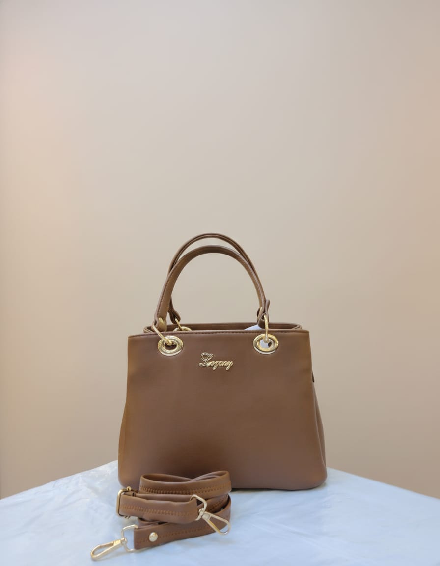 Legacy Premium PU Leather Fancy Handbag for Women | Stylish Brown Handbag with Handle | 3 Compartments + 2 Inside Pockets | Elegant Daily Use Handbag with Triple Zip Closure
