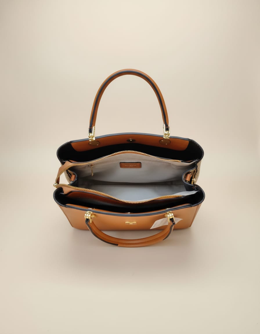 Import Non Premium PU Leather Fancy Handbag for Women | Stylish Handbag with Handle | 3 Compartments + 2 Inside Pockets | Elegant Brown & Khakhi Daily Use Handbag