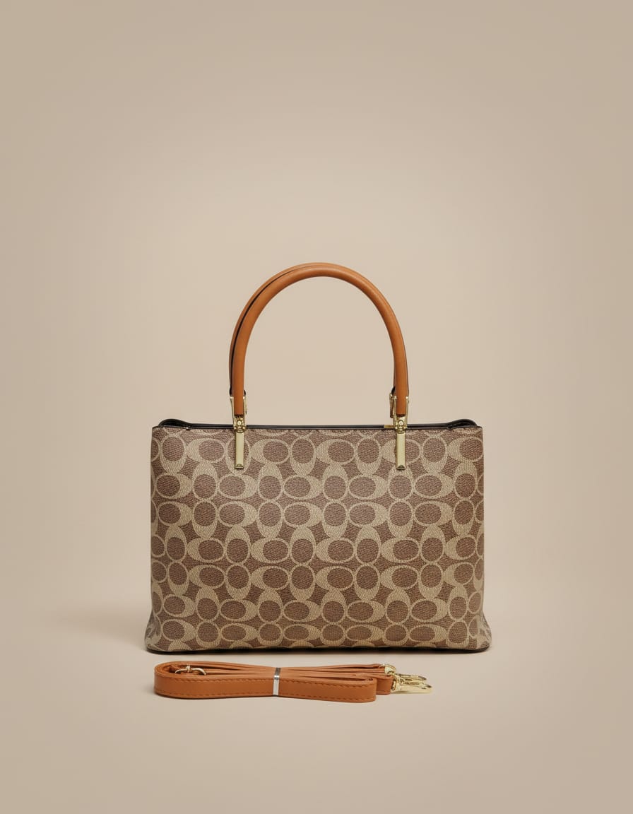 Import Non Premium PU Leather Fancy Handbag for Women | Stylish Handbag with Handle | 3 Compartments + 2 Inside Pockets | Elegant Brown & Khakhi Daily Use Handbag