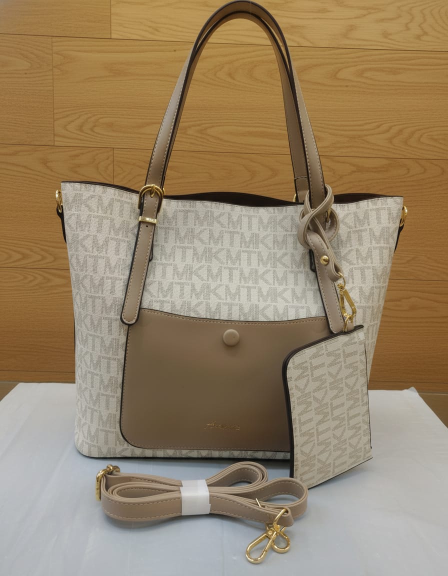 Premium Big Tote Bag for Girls | Stylish Office & College Tote Handbag | 4 Compartments + 2 Inside Pockets | Cream, Brown & Camel Spacious Daily Use Tote Bag