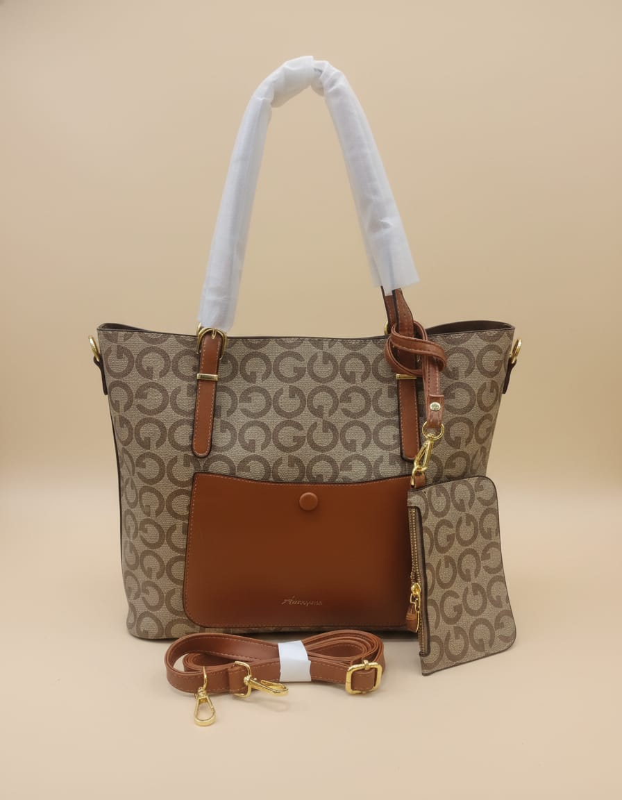 Premium Big Tote Bag for Girls | Stylish Office & College Tote Handbag | 4 Compartments + 2 Inside Pockets | Cream, Brown & Camel Spacious Daily Use Tote Bag