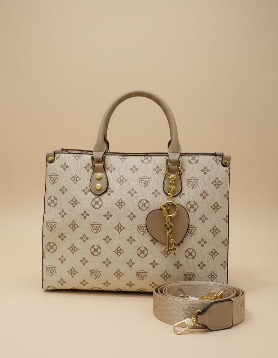 Premium Handbag for Girls | Stylish Daily Use Office Handbag | 3 Compartments + 2 Inside Pockets | Off-White & Brown Elegant Handbag with Zip Closure
