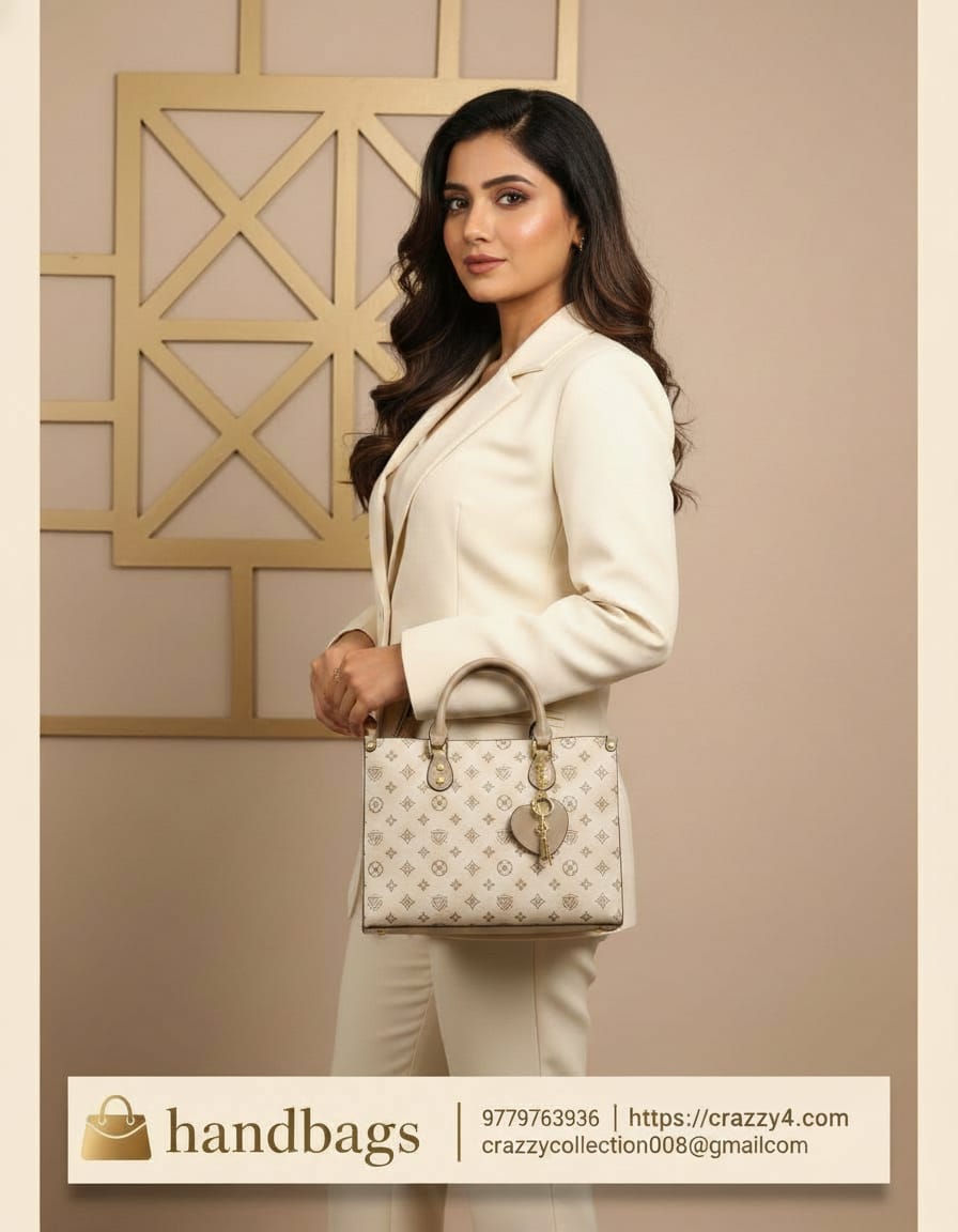 Premium Handbag for Girls | Stylish Daily Use Office Handbag | 3 Compartments + 2 Inside Pockets | Off-White & Brown Elegant Handbag with Zip Closure