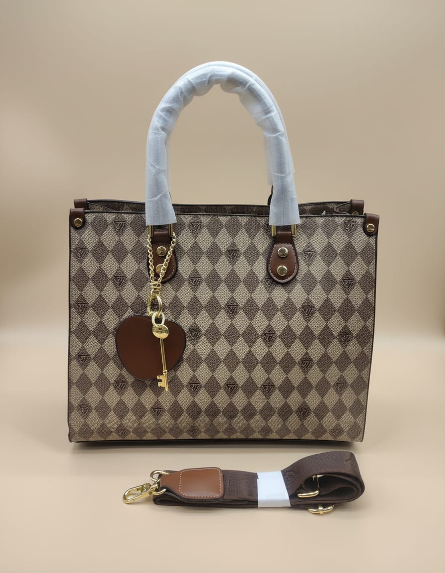 Premium Handbag for Girls | Stylish Daily Use Office Handbag | 3 Compartments + 2 Inside Pockets | Off-White & Brown Elegant Handbag with Zip Closure