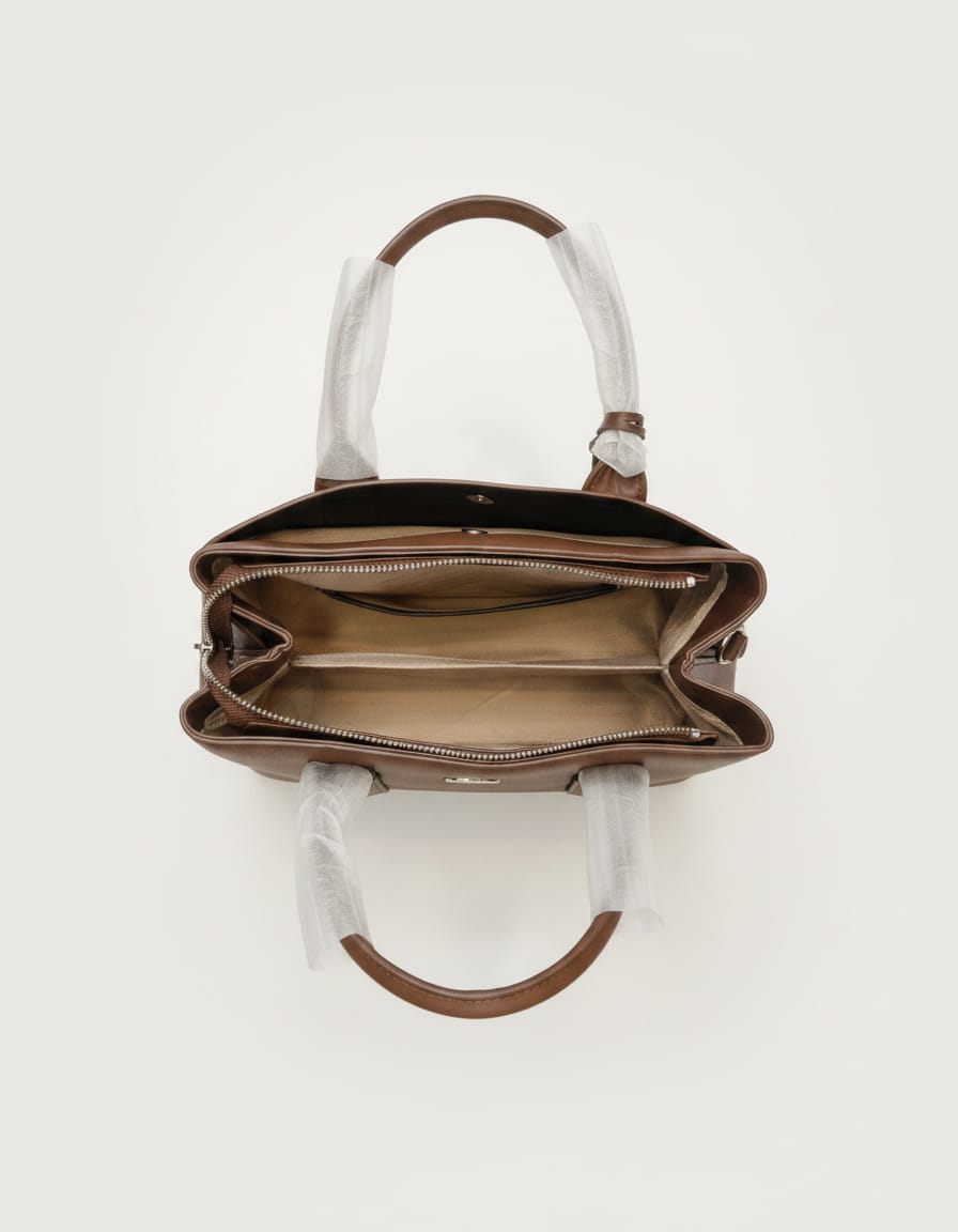 Premium Semi-Formal Handbag for Women | Stylish Handbag with Strap | 2 Compartments + 2 Inside Pockets | Mouse, Brown & Black Elegant Daily Use Office Bag