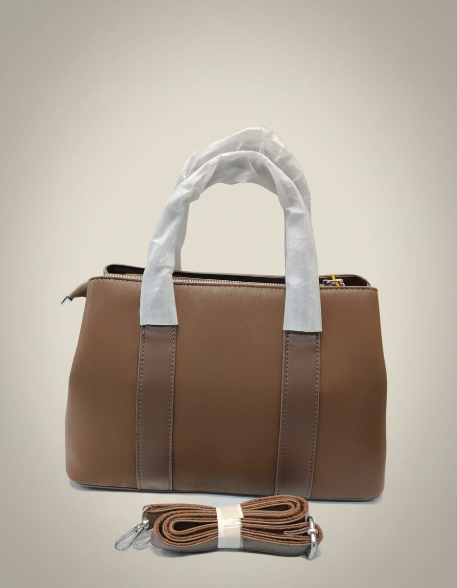 Premium Semi-Formal Handbag for Women | Stylish Handbag with Strap | 2 Compartments + 2 Inside Pockets | Mouse, Brown & Black Elegant Daily Use Office Bag