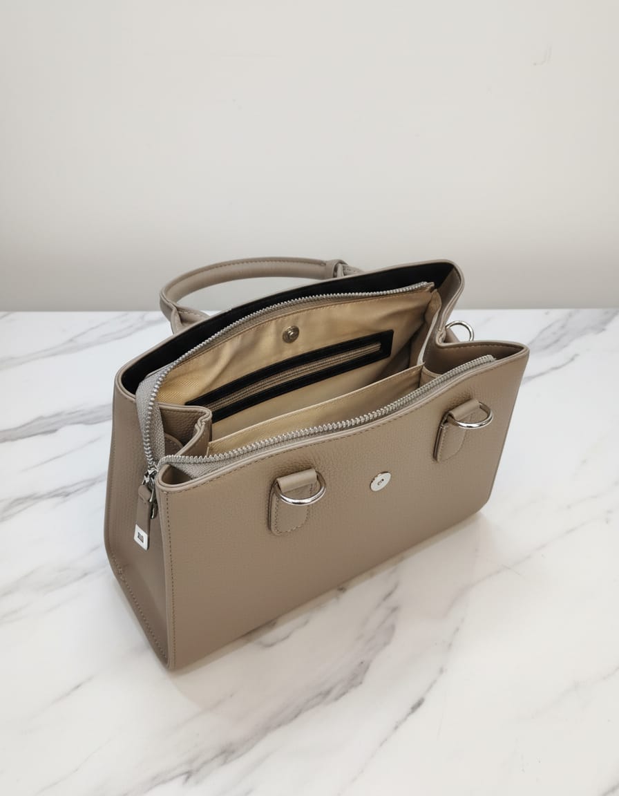 Premium Semi-Formal Handbag for Women | Stylish Handbag with Strap | 2 Compartments + 2 Inside Pockets | Mouse, Brown & Black Elegant Daily Use Office Bag