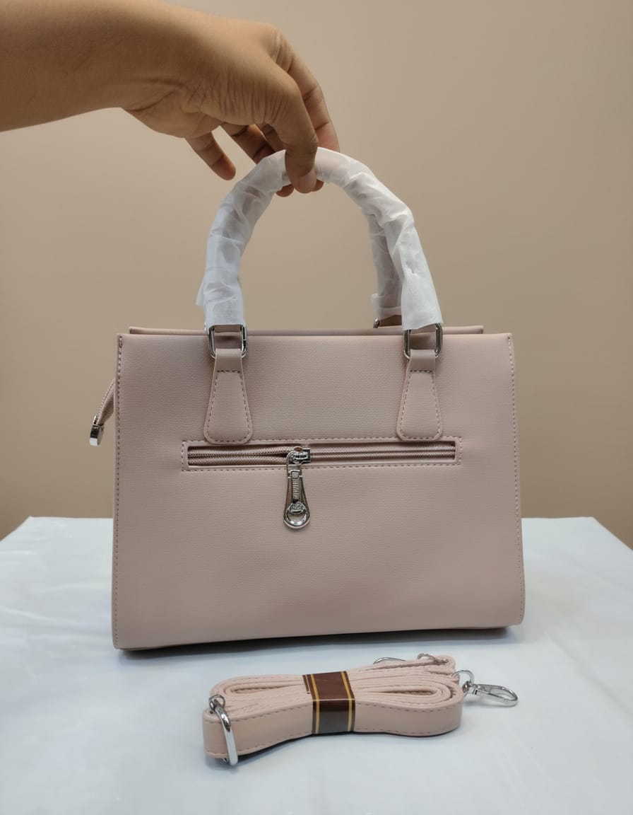 Premium PU Leather Handbag for Girls | Stylish Semi-Formal Handbag with Strap | 3 Compartments + 2 Inside Pockets | Pink, Khaki, Black Elegant Daily Use Bag