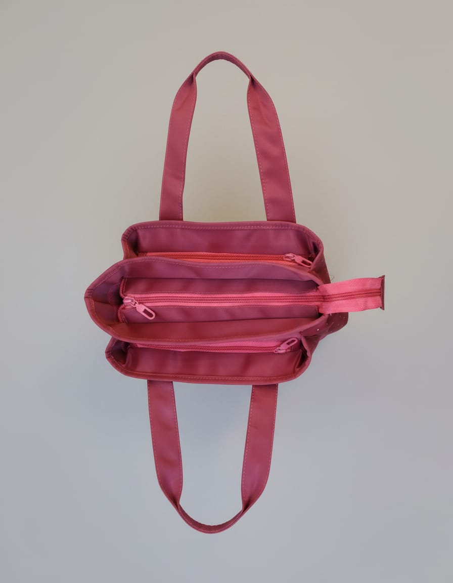 Premium Waterproof Shopping Bag for Women | Heavy Sarteene Fabric Tote with Shoulder Strap | 3 Compartments + 2 Inside Pockets | Pink & Blue Daily Use Utility Bag