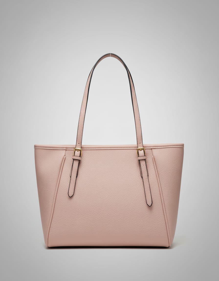 Premium Soft PU Leather Laptop Tote Bag for Women | Stylish Office Shoulder Bag | 2 Compartments + 2 Inside Pockets | Pink & Off-White Elegant Work Tote