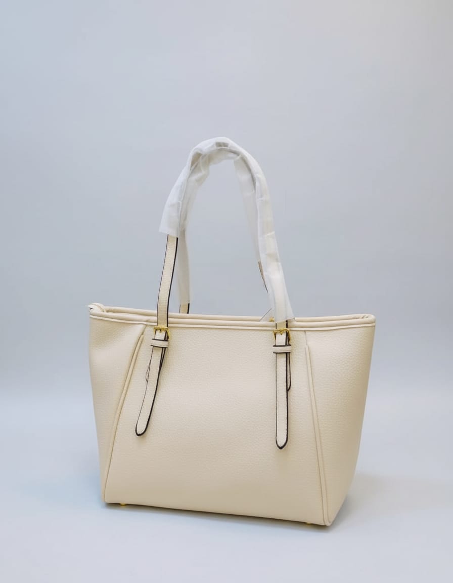 Premium Soft PU Leather Laptop Tote Bag for Women | Stylish Office Shoulder Bag | 2 Compartments + 2 Inside Pockets | Pink & Off-White Elegant Work Tote