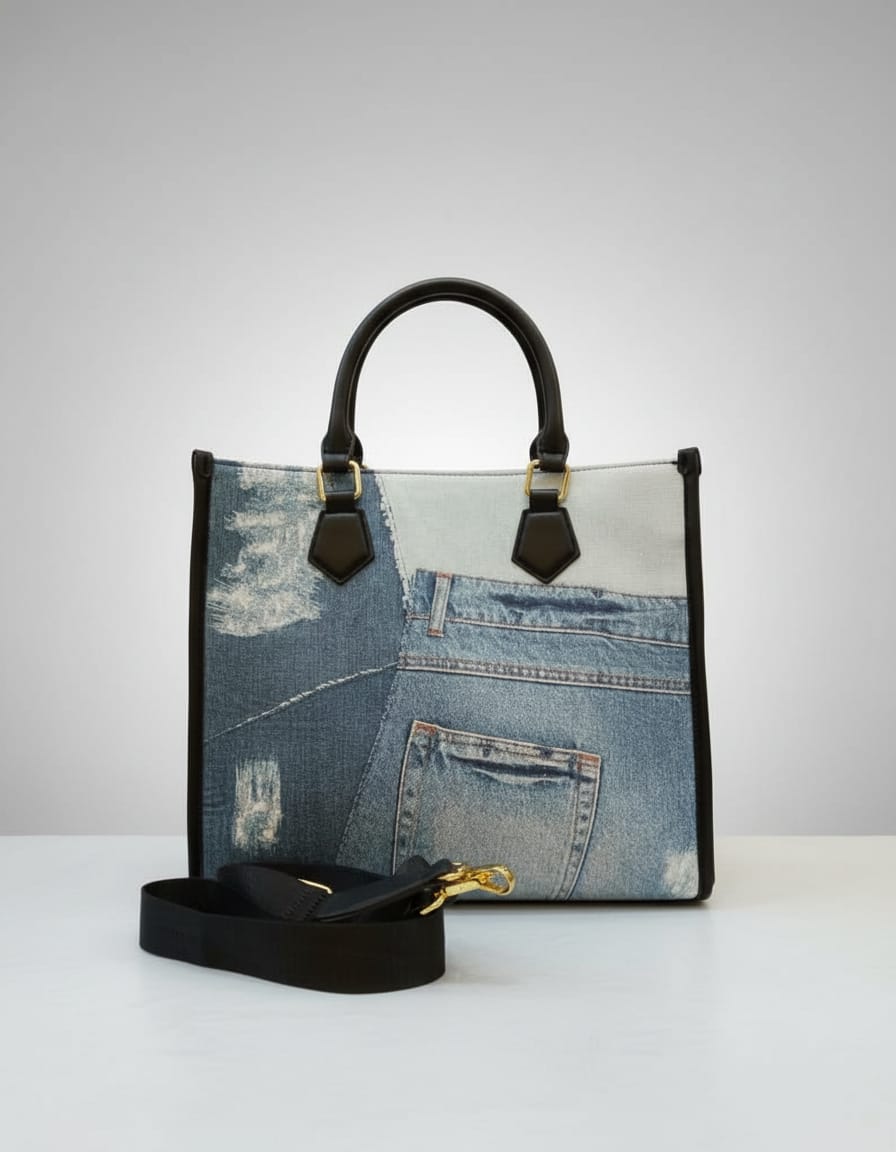 Premium Soft Denim Tote Bag for Women | Stylish Blue Office & Travel Tote with Strap | 1 Compartment + 2 Inside Pockets | Casual Daily Use Handbag