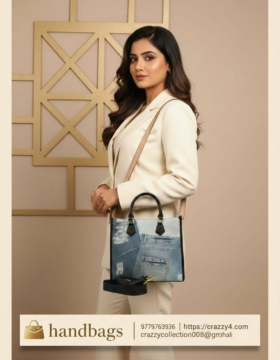 Premium Soft Denim Tote Bag for Women | Stylish Blue Office & Travel Tote with Strap | 1 Compartment + 2 Inside Pockets | Casual Daily Use Handbag
