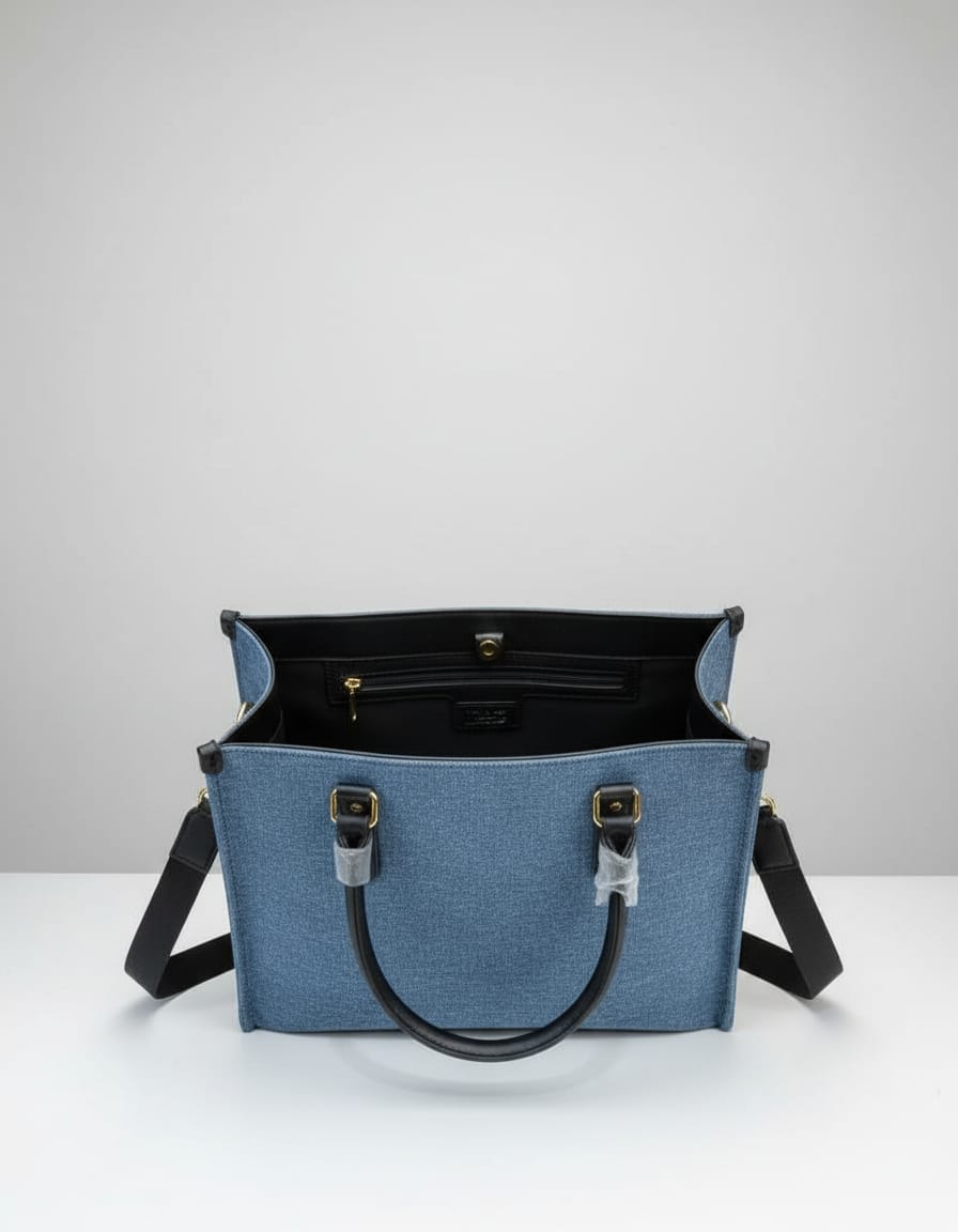 Premium Soft Denim Tote Bag for Women | Stylish Blue Office & Travel Tote with Strap | 1 Compartment + 2 Inside Pockets | Casual Daily Use Handbag
