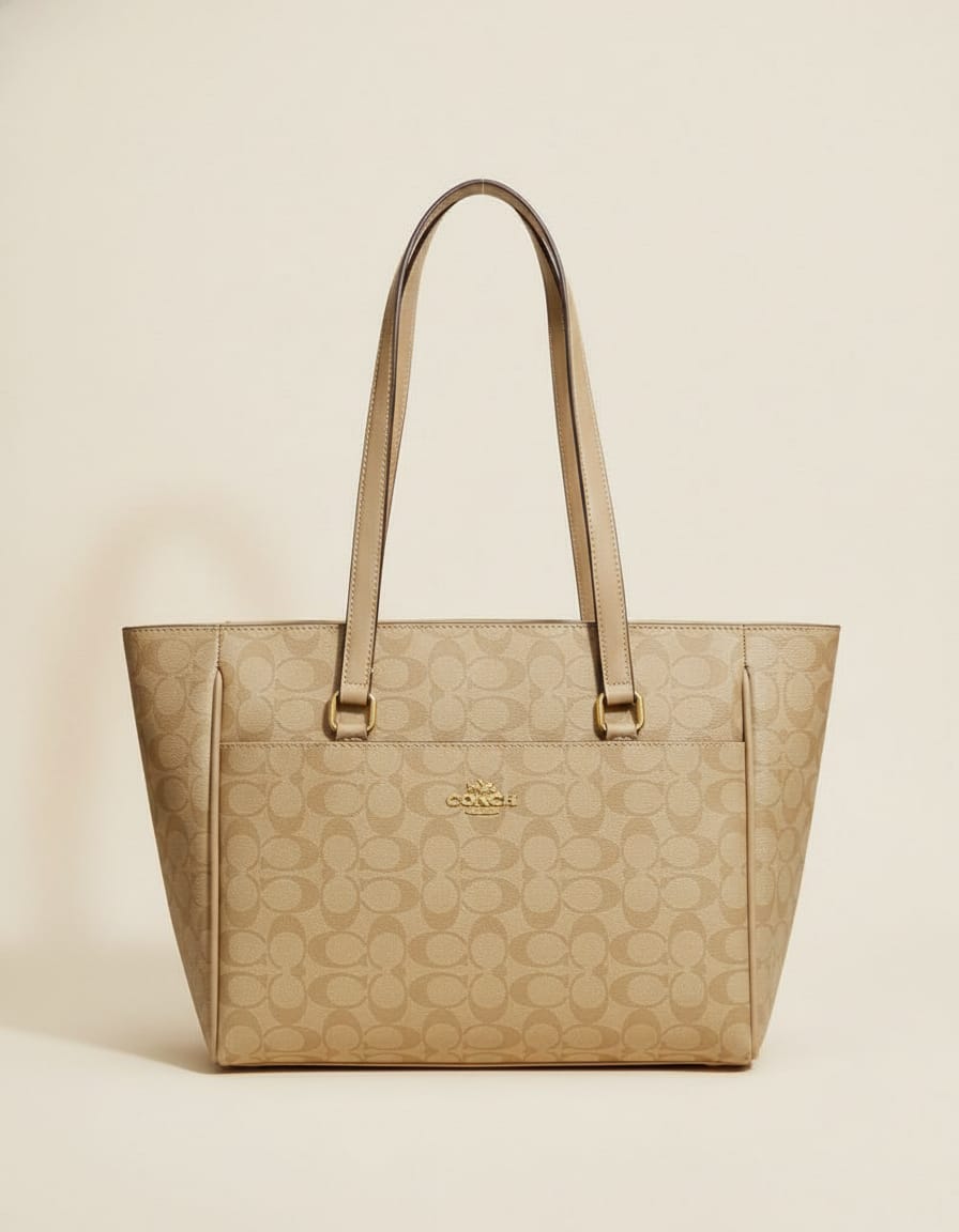 Premium Soft PU Laptop Tote Bag for Women | Stylish Camel Office & Travel Shoulder Bag | Main Compartment + Front & Back Zip Pockets | Elegant Work Tote